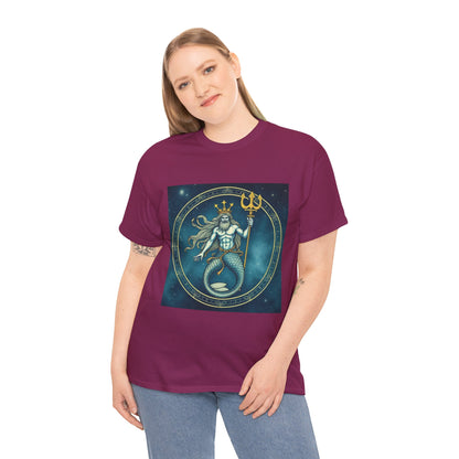 Unisex Heavy Cotton T-Shirt, Aquarius God 6v, Zodiac Design