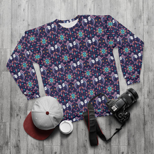 Unisex Sweatshirt (AOP), Pisces, Zodiac v4, Jewel Pattern