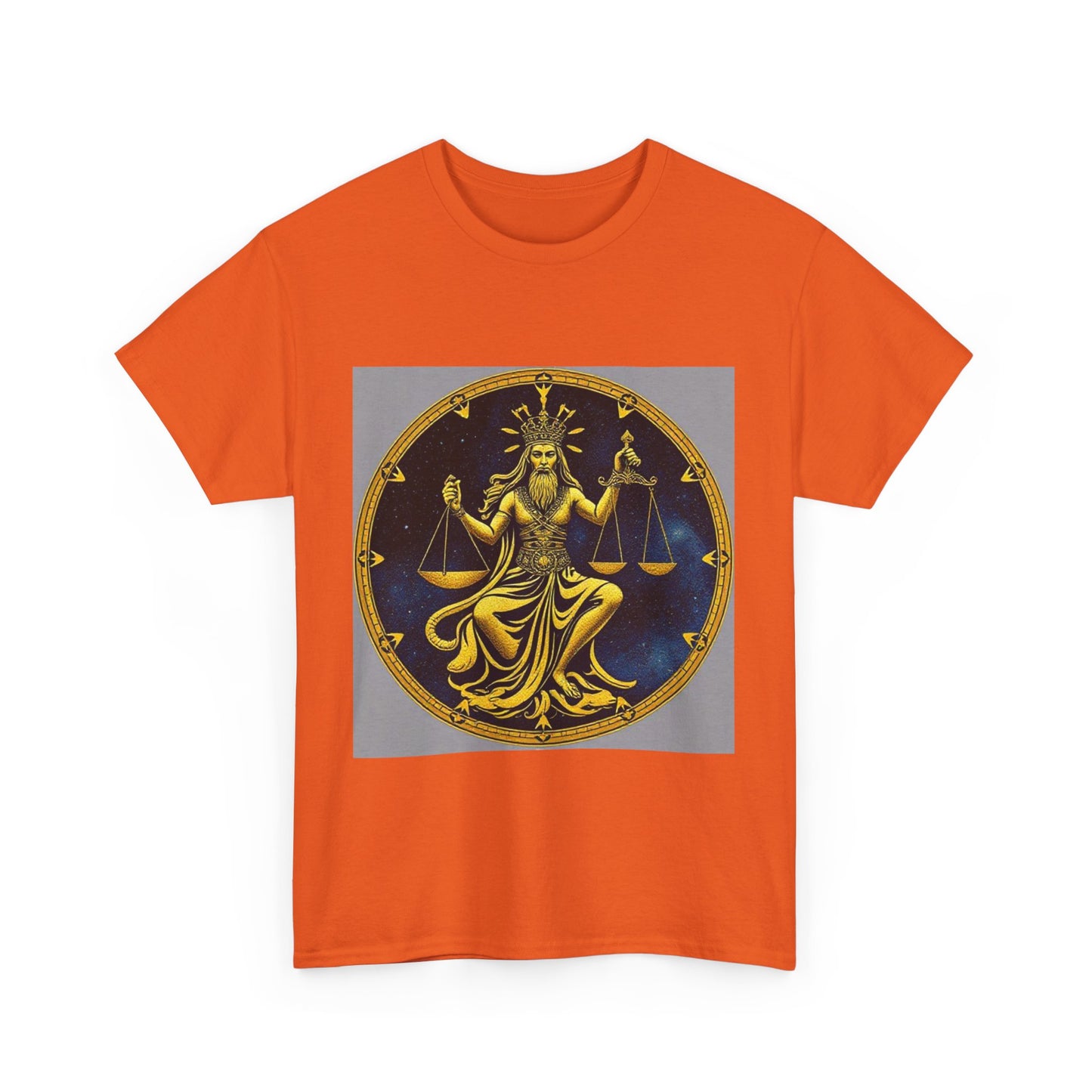 Unisex Heavy Cotton T-Shirt, Gold Libra God, Zodiac Design