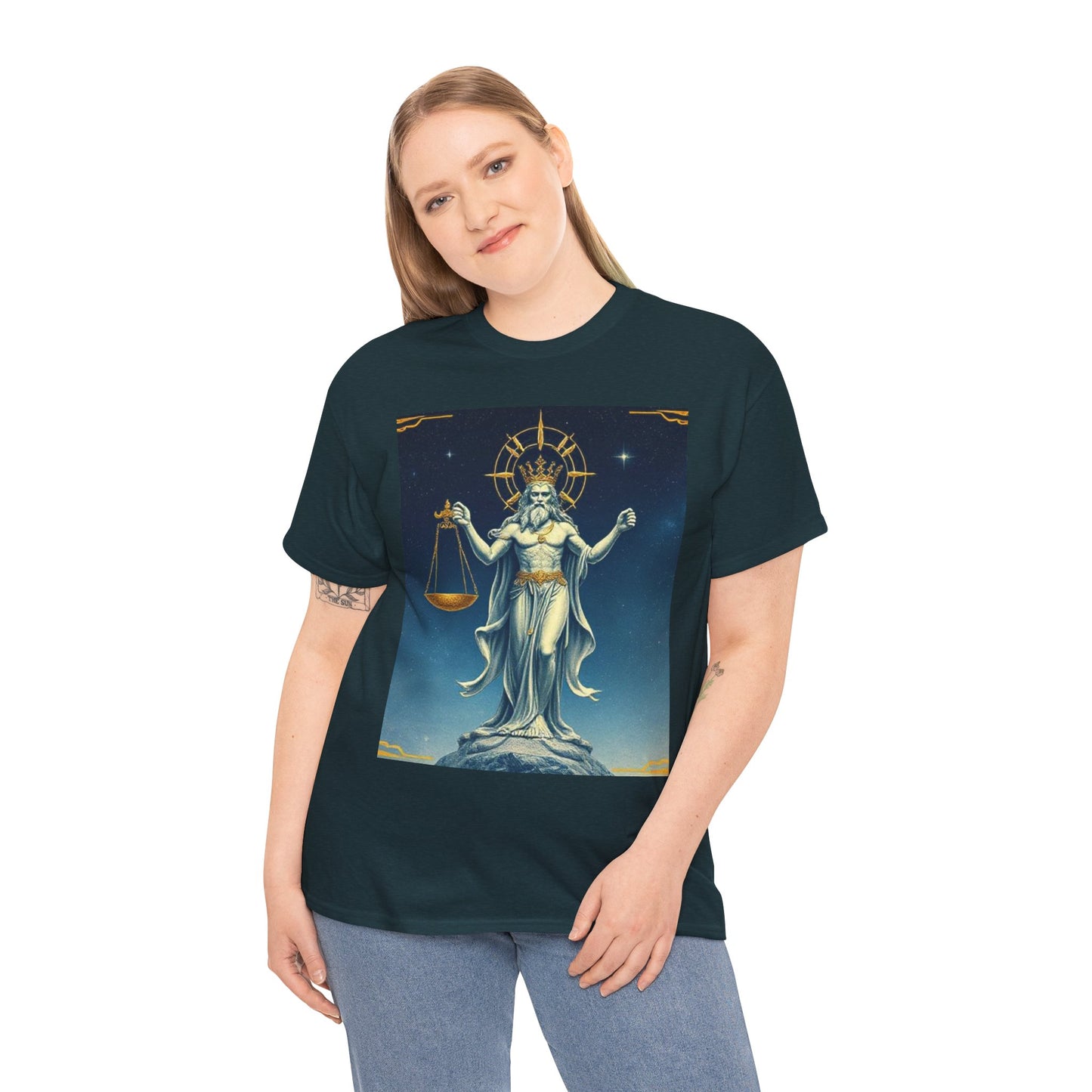 Unisex Heavy Cotton T-Shirt, Space, Libra God, Zodiac Design