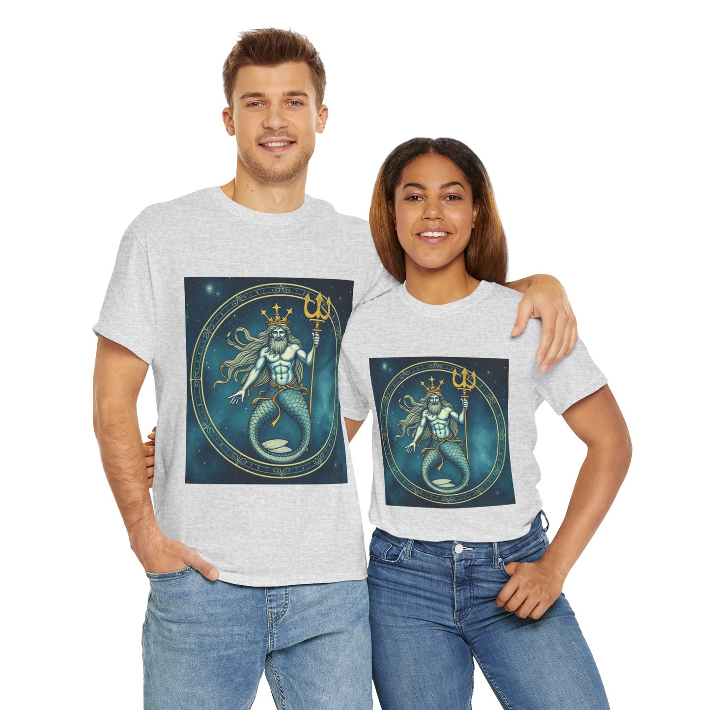 Unisex Heavy Cotton T-Shirt, Aquarius God 5v, Zodiac Design