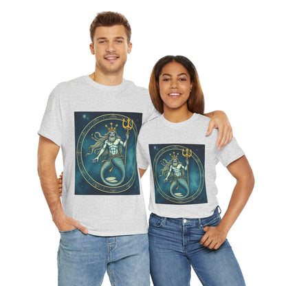 Unisex Heavy Cotton T-Shirt, Aquarius God 5v, Zodiac Design