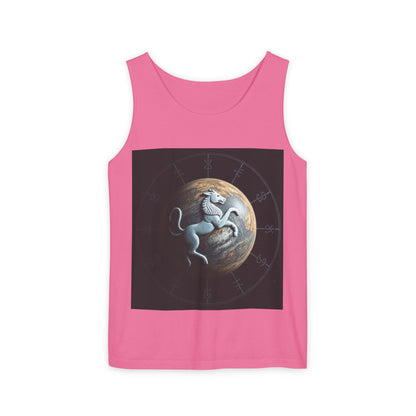 Unisex Garment-Dyed, Tank Top, Aquarius Design, Planet Animal, 100% Ringspun US cotton