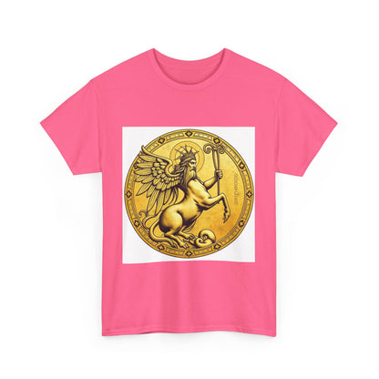 Unisex Heavy Cotton T-Shirt, Golden Angel Coin, Virgo Zodiac Design