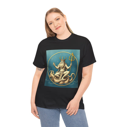 Unisex Heavy Cotton T-Shirt, Aquarius God 3v, Zodiac Design