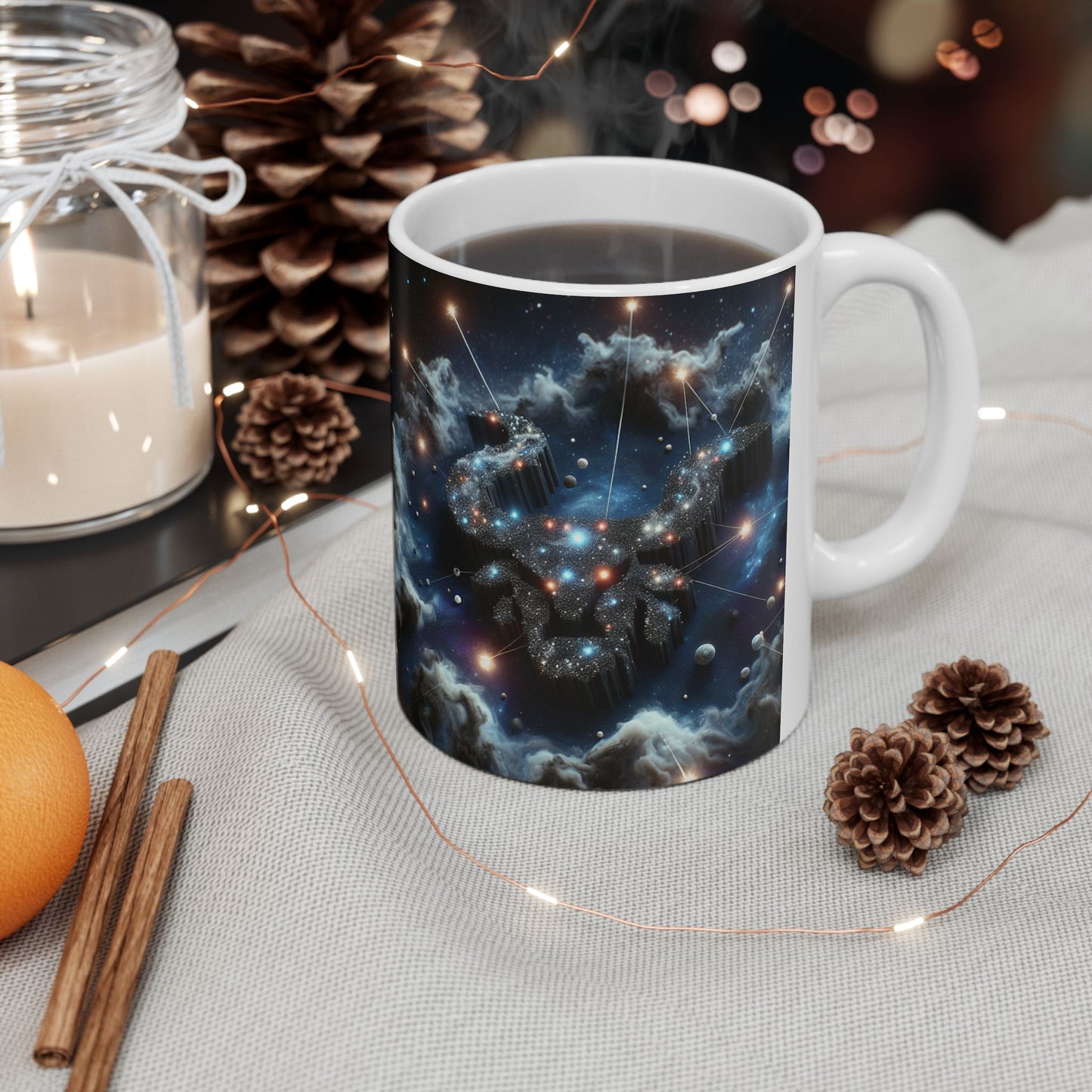 Ceramic Mug, (11oz, 15oz), Ceramic Coffee Mug, Space Bull, Smokey, Taurus Zodiac Design