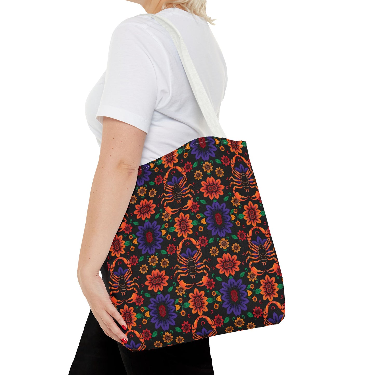 Tote Bag, (AOP), Scorpio, Zodiac v6, Flower Pattern