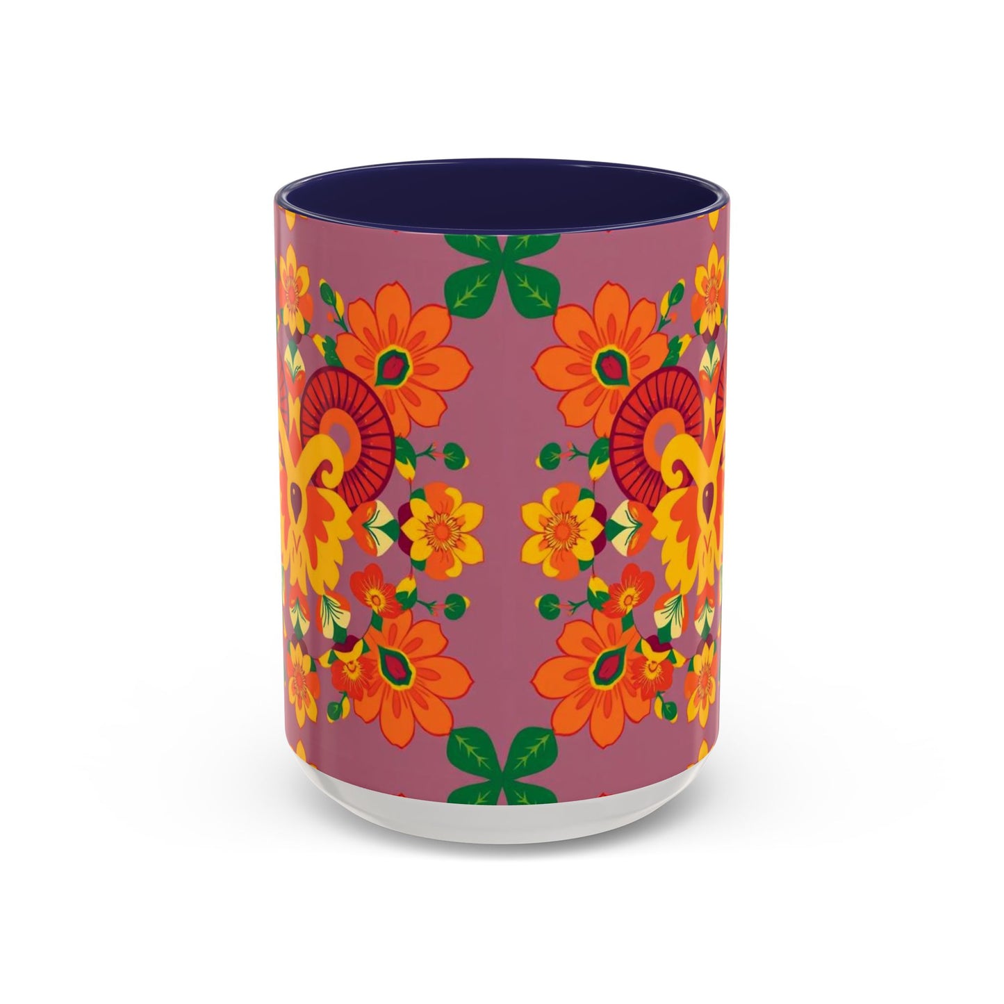Accent Coffee Mug, Aries, Zodiac v1, Flower Pattern, (11, 15oz)