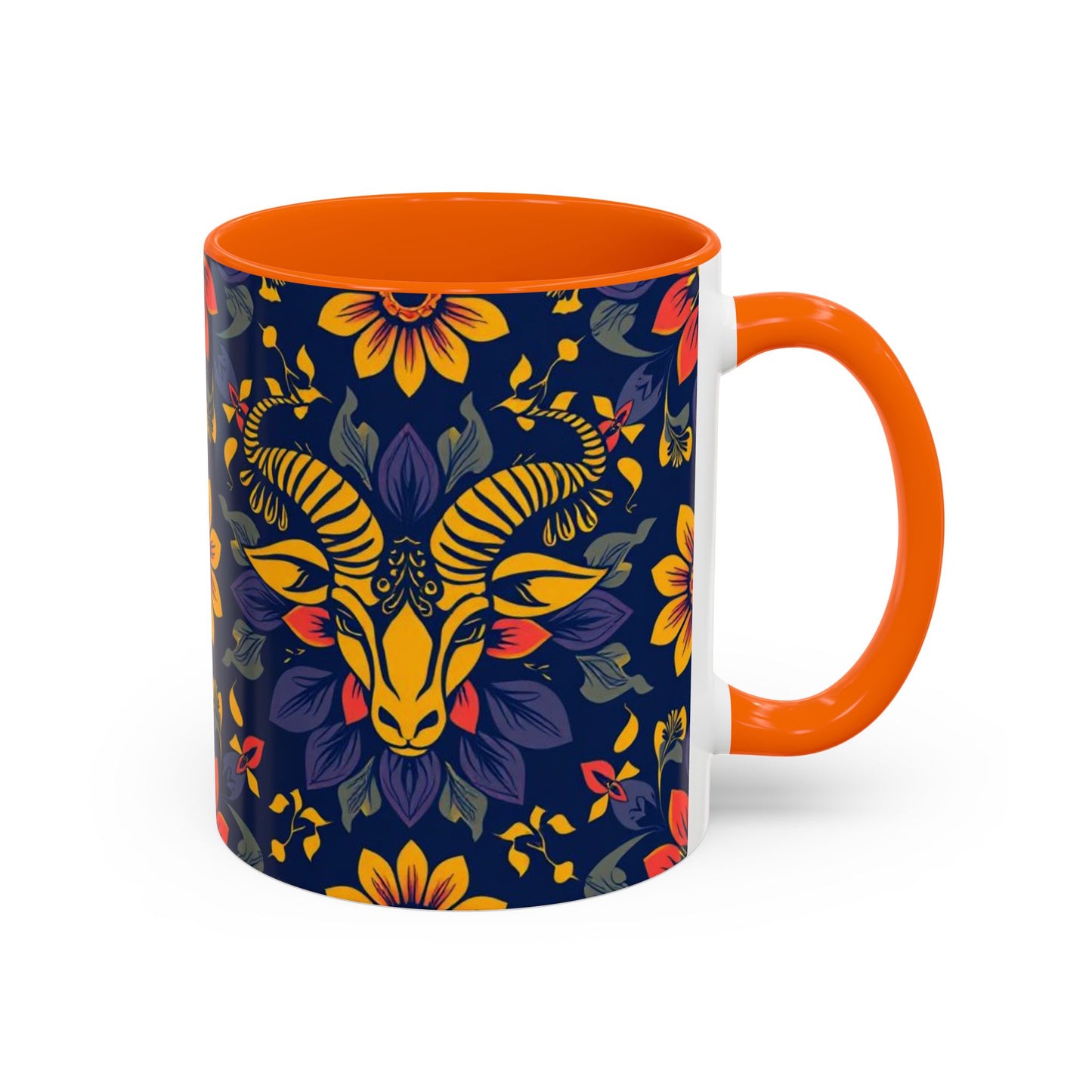 Accent Coffee Mug, Taurus, Zodiac v1. Flower Pattern, (11, 15oz)