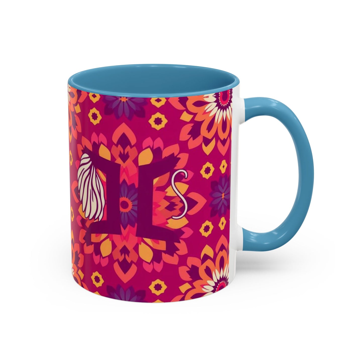 Accent Coffee Mug, Gemini, Zodiac v1, Flower Pattern, (11, 15oz)
