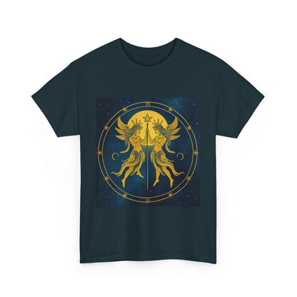Unisex Heavy Cotton T-Shirt, Space Twins v3, Gemini Zodiac Design