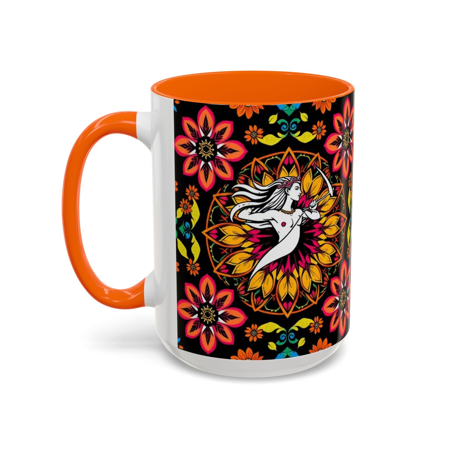 Accent Coffee Mug, Sagittarius, Zodiac v2. Flower Pattern, (11, 15oz)