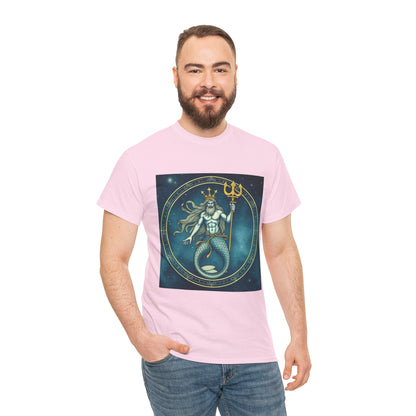 Unisex Heavy Cotton T-Shirt, Aquarius God 5v, Zodiac Design