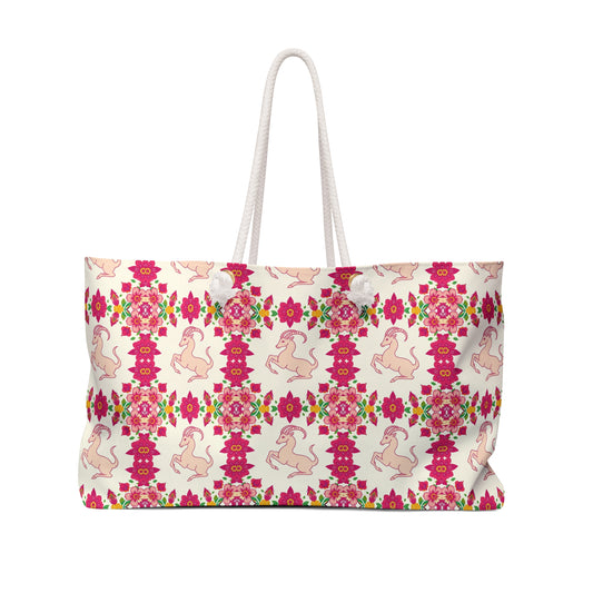 Weekender Bag, Capricorn, Zodiac v3, Flower Pattern