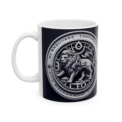 Ceramic Mug, (11oz, 15oz), Ceramic Coffee Mug, Sliver Lion, Leo Zodiac Design