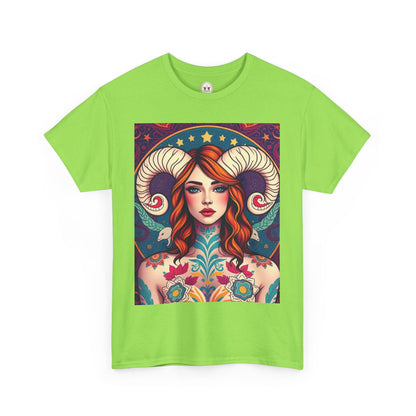Unisex Heavy Cotton T-Shirt, Aries, Zodiac v1, Sexy Art