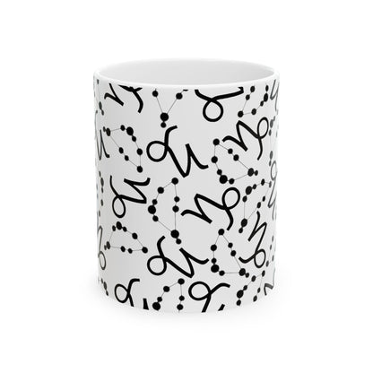 Ceramic Mug, (11oz, 15oz), Ceramic Coffee Mug, AOP, Constellation & Symbol, Capricorn Zodiac Design