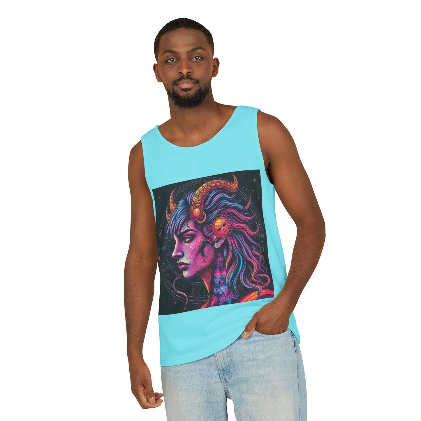 Unisex Garment-Dyed, Tank Top, Virgo Design, Pop Art v1, 100% US cotton