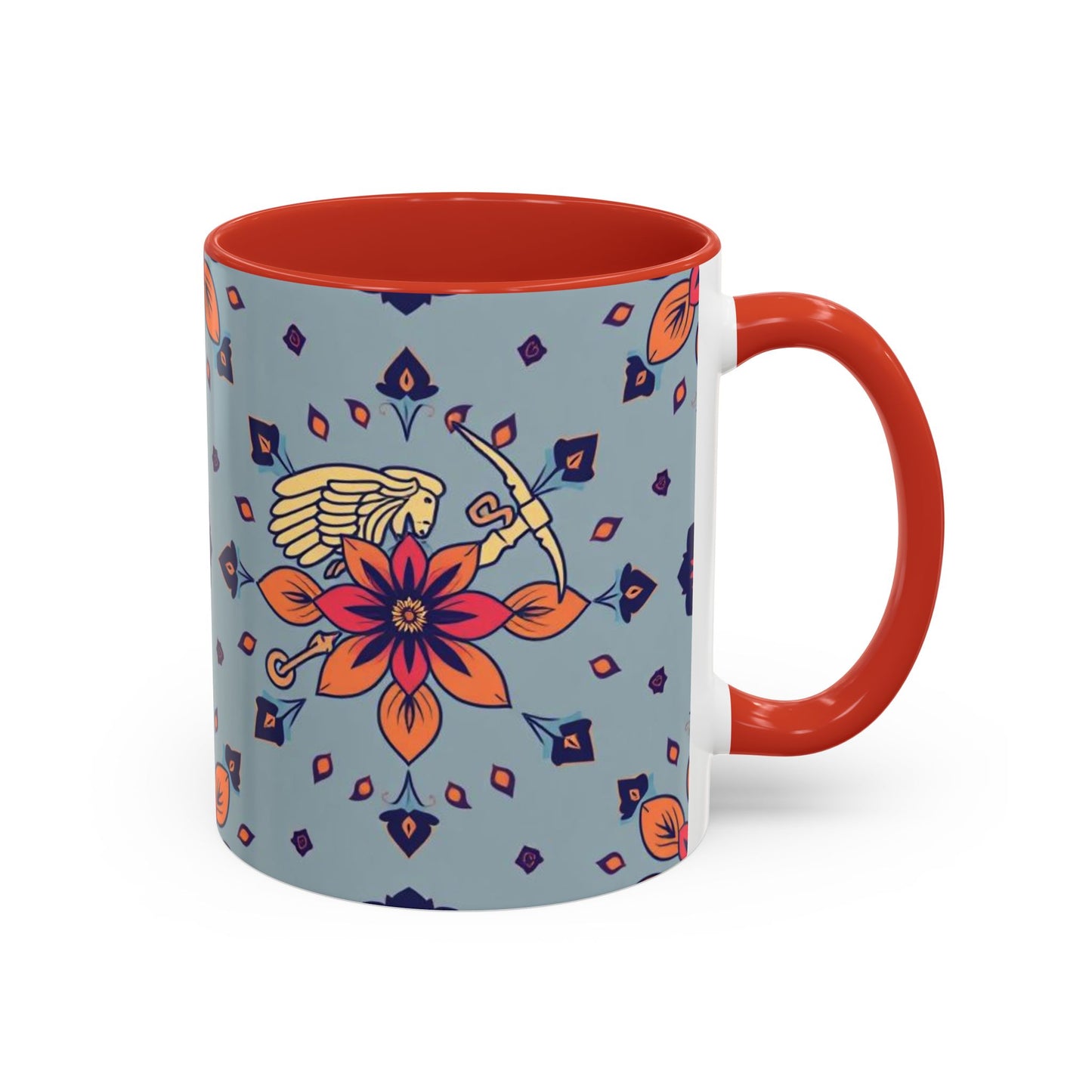 Accent Coffee Mug, Sagittarius, Zodiac v3. Flower Pattern, (11, 15oz)