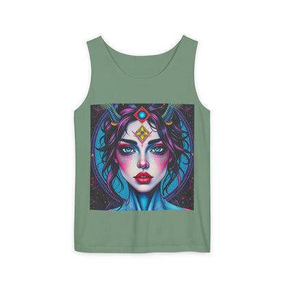 Unisex Garment-Dyed, Tank Top, Aquarius Design, Pop Art, 100% Ringspun US cotton