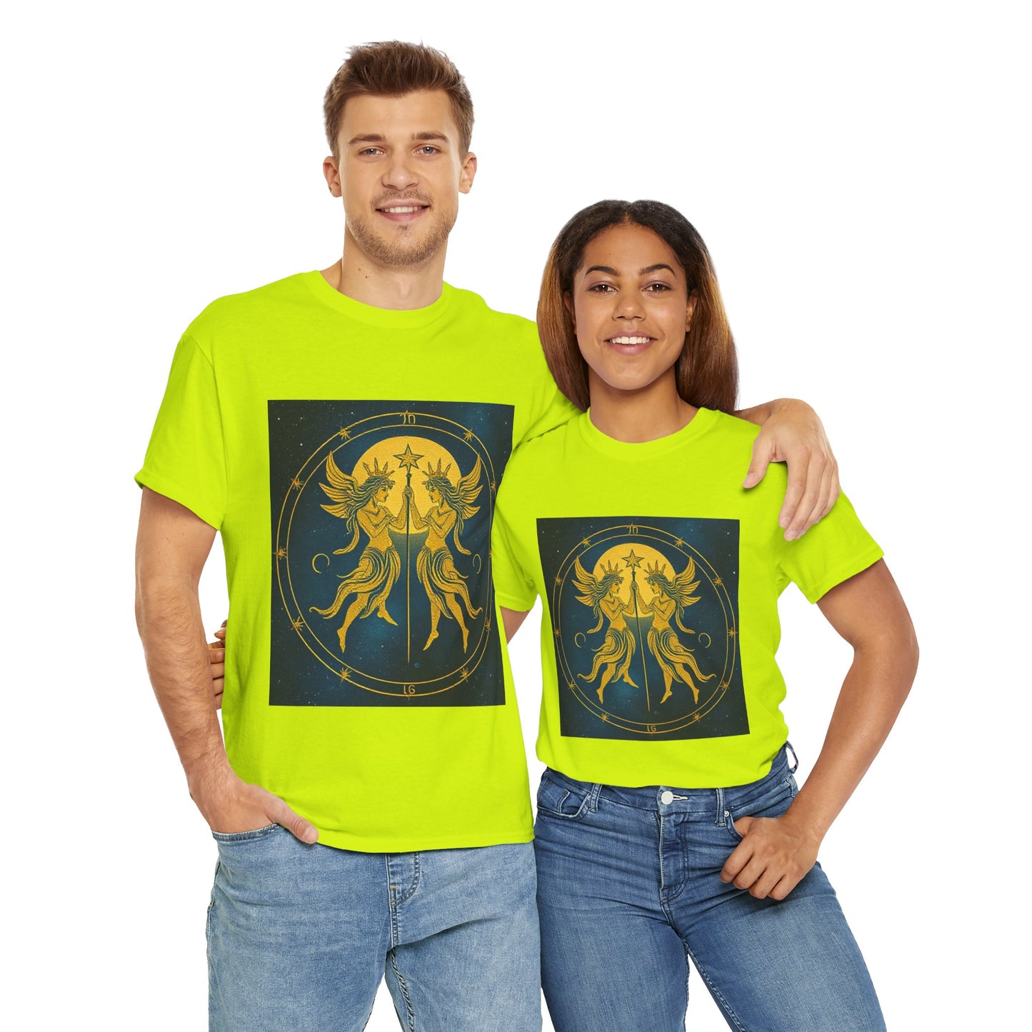 Unisex Heavy Cotton T-Shirt, Space Angel Twins v4, Gemini Zodiac Design