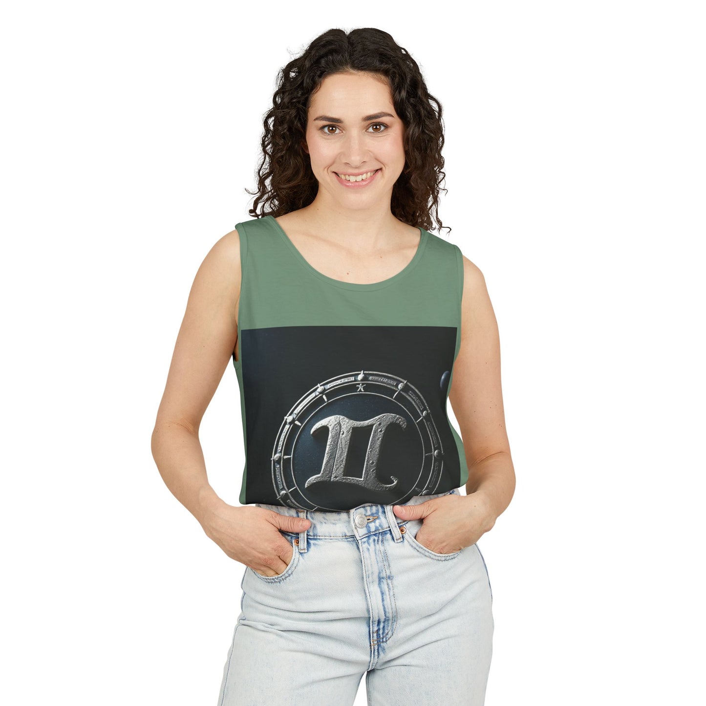 Unisex Garment-Dyed, Tank Top, Gemini Design, Space Symbol v1, 100% US cotton