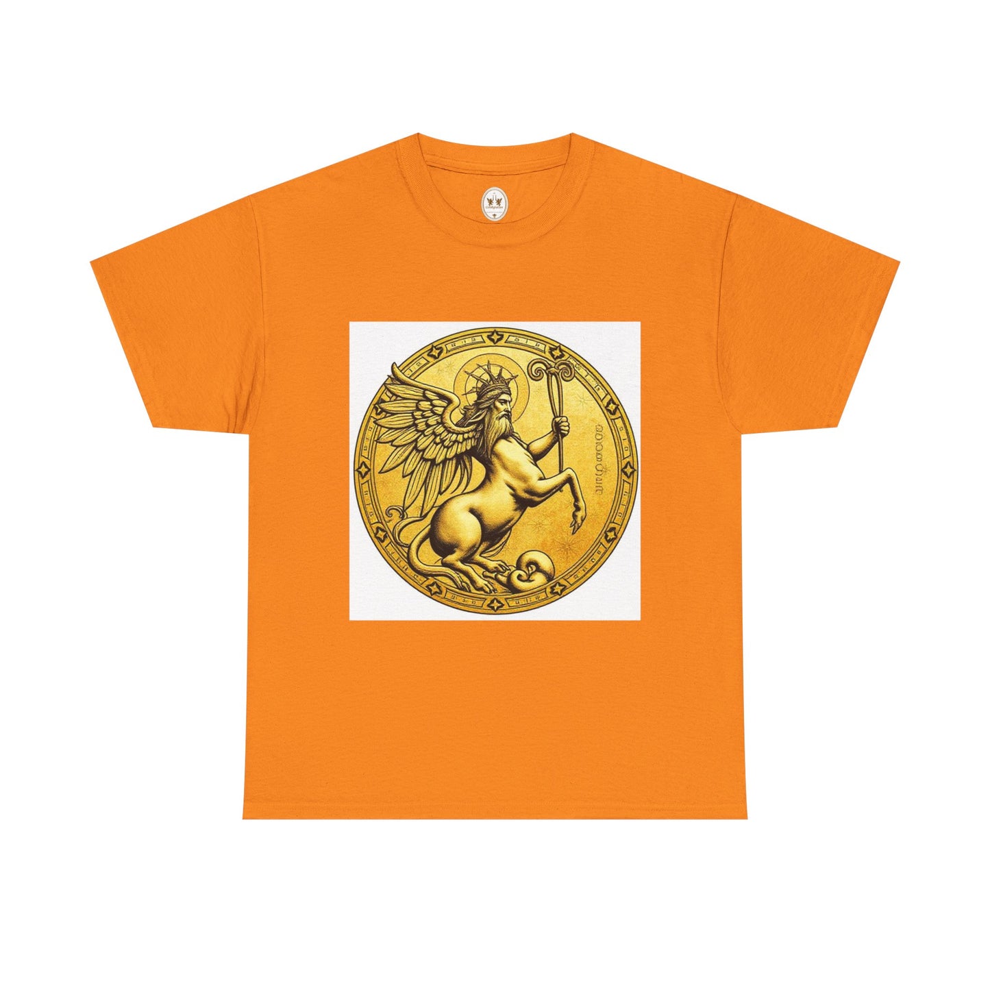 Unisex Heavy Cotton T-Shirt, Golden Angel Coin v1, Virgo Zodiac Design