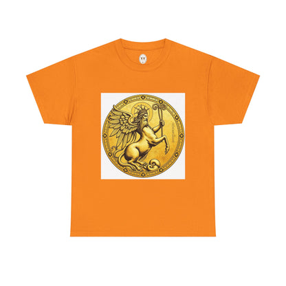Unisex Heavy Cotton T-Shirt, Golden Angel Coin v1, Virgo Zodiac Design