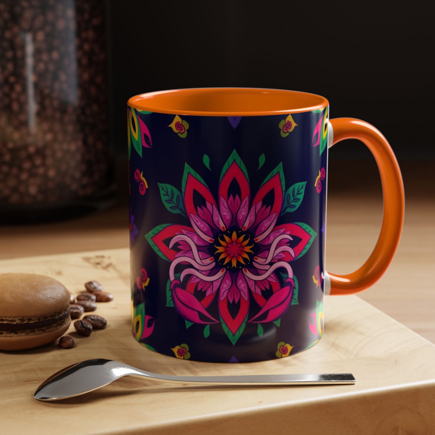 Accent Coffee Mug, Scorpio, Zodiac v4. Flower Pattern, (11, 15oz)