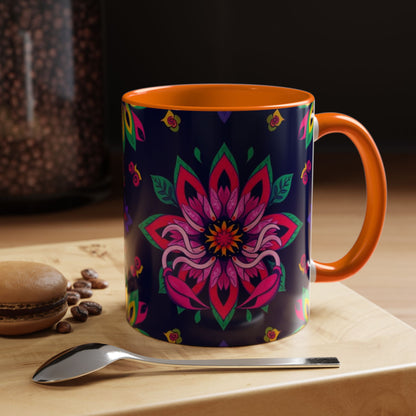 Accent Coffee Mug, Scorpio, Zodiac v4. Flower Pattern, (11, 15oz)