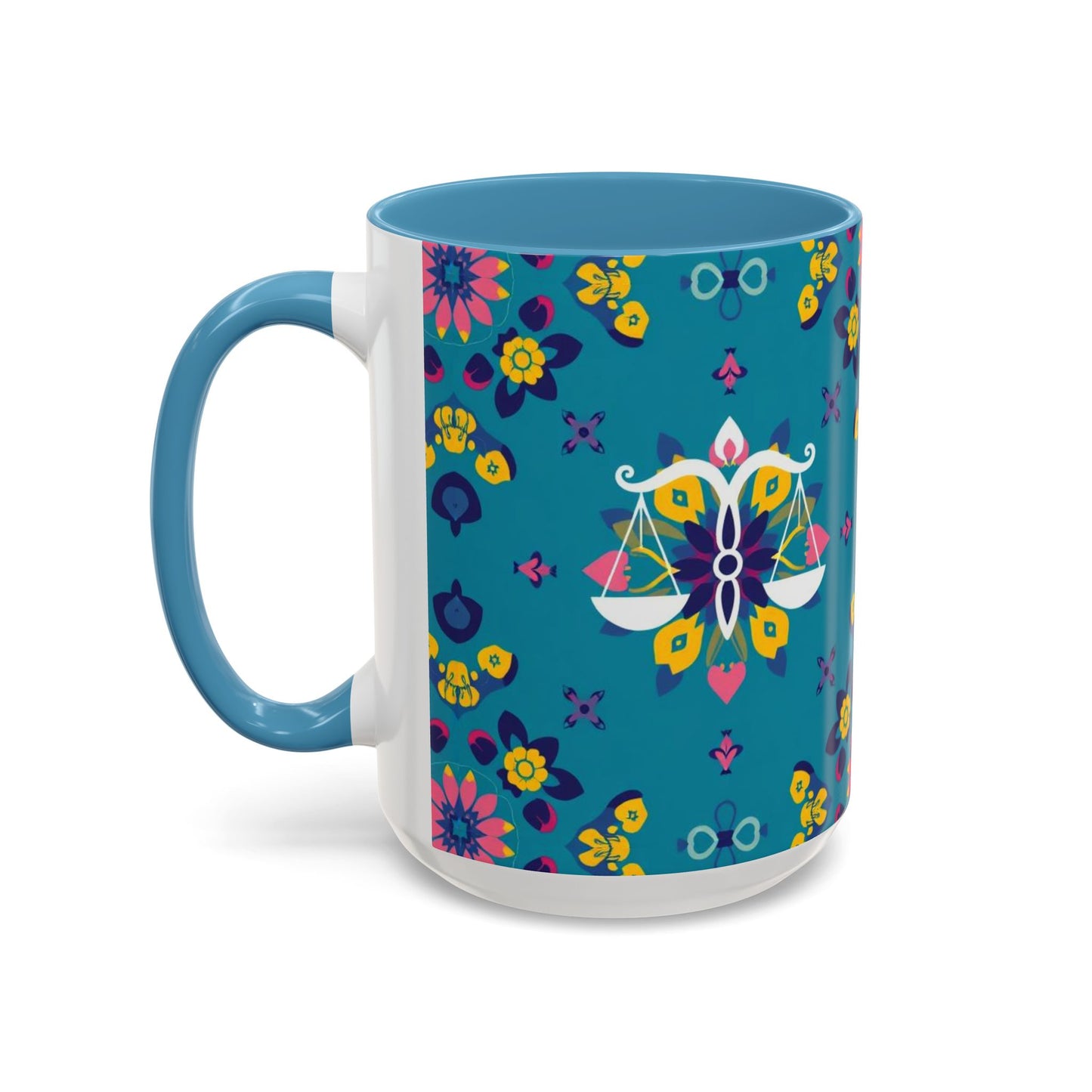Accent Coffee Mug, Libra, Zodiac v2, Flower Pattern, (11, 15oz)