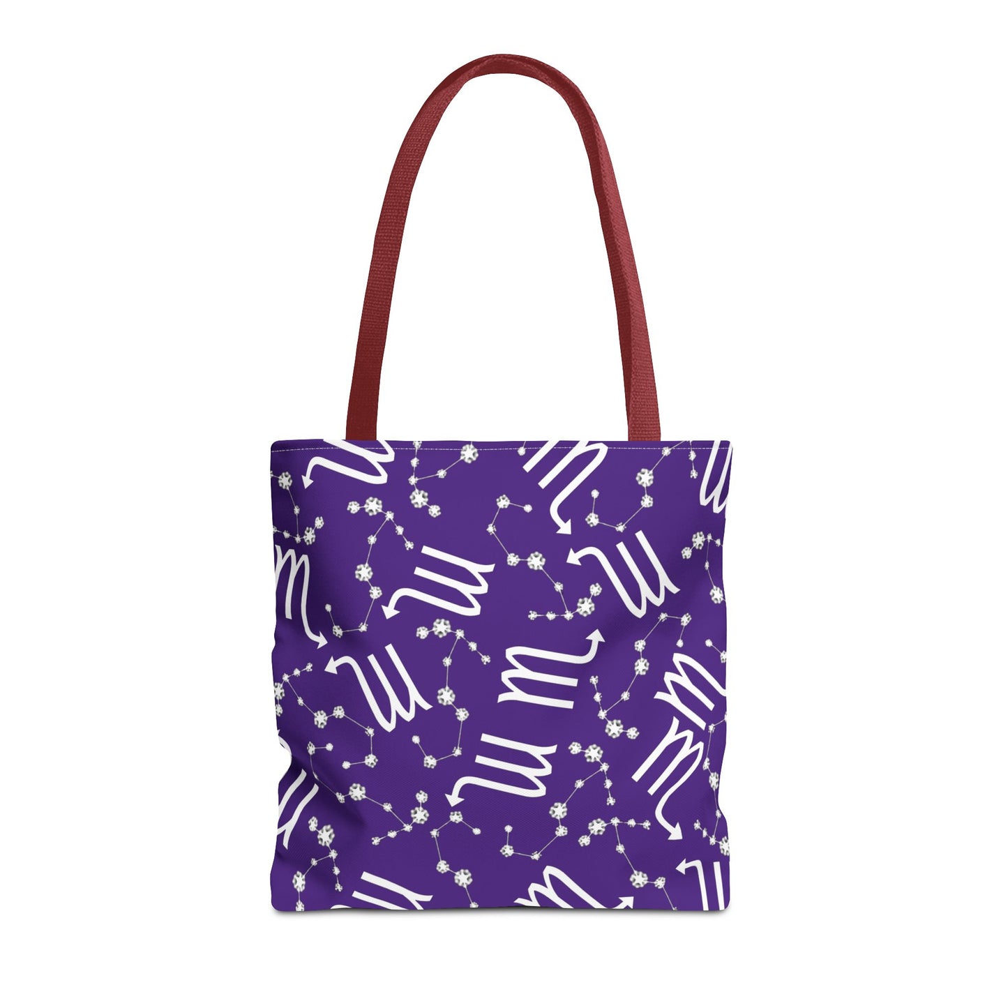 Tote Bag, Scorpio Zodiac Sign, AOP, (Purple, White)