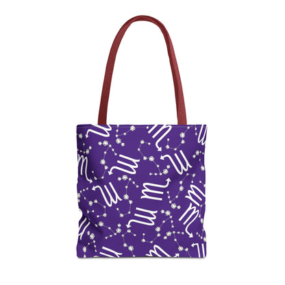 Tote Bag, Scorpio Zodiac Sign, AOP, (Purple, White)
