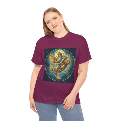 Unisex Heavy Cotton T-Shirt, Pisces King v1, Zodiac Design