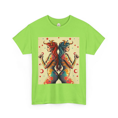 Unisex Heavy Cotton T-Shirt, Gemini, Zodiac v4, Sexy Art