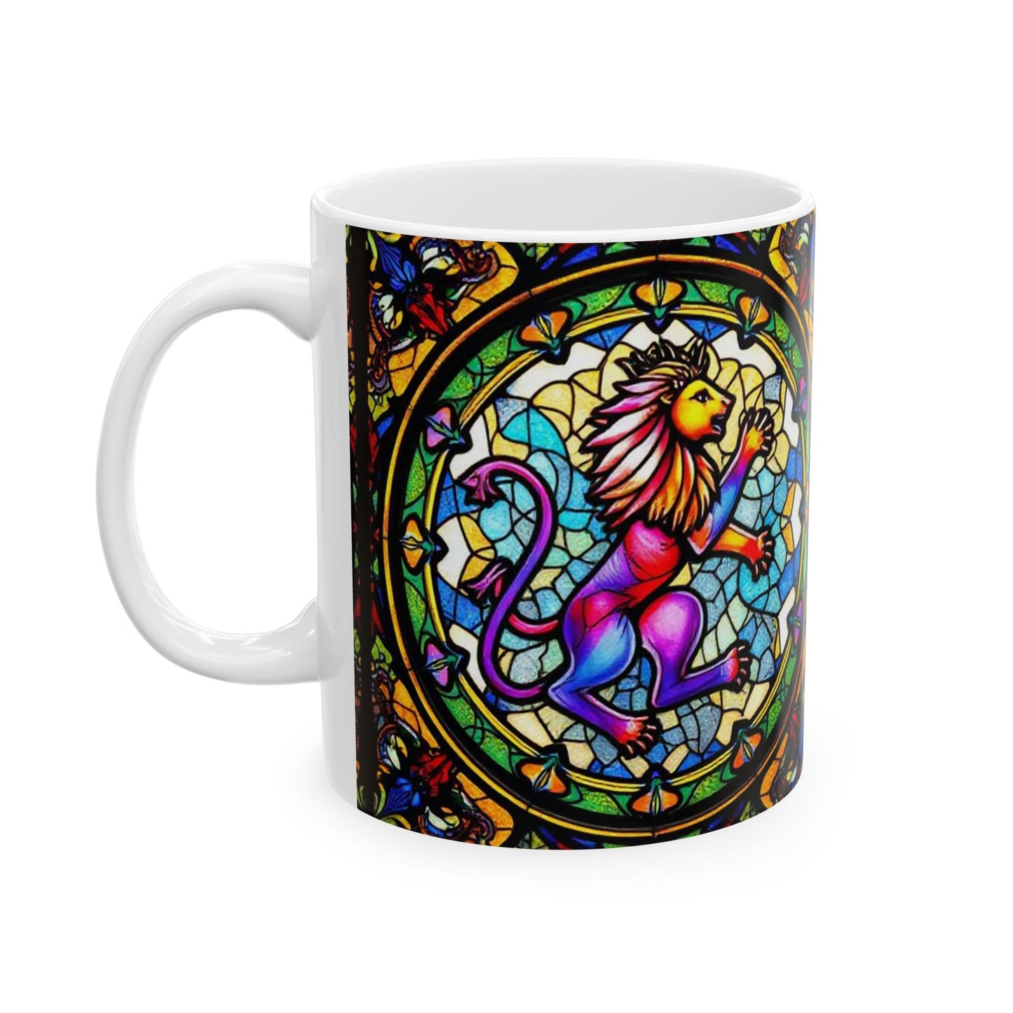 Ceramic Mug, (11oz, 15oz), Glass Design, AOP, Leo Zodiac Sign