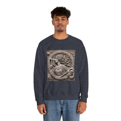 Unisex Heavy Blend™ Crewneck Sweatshirt, Stone Carving, Virgo Zodiac Design