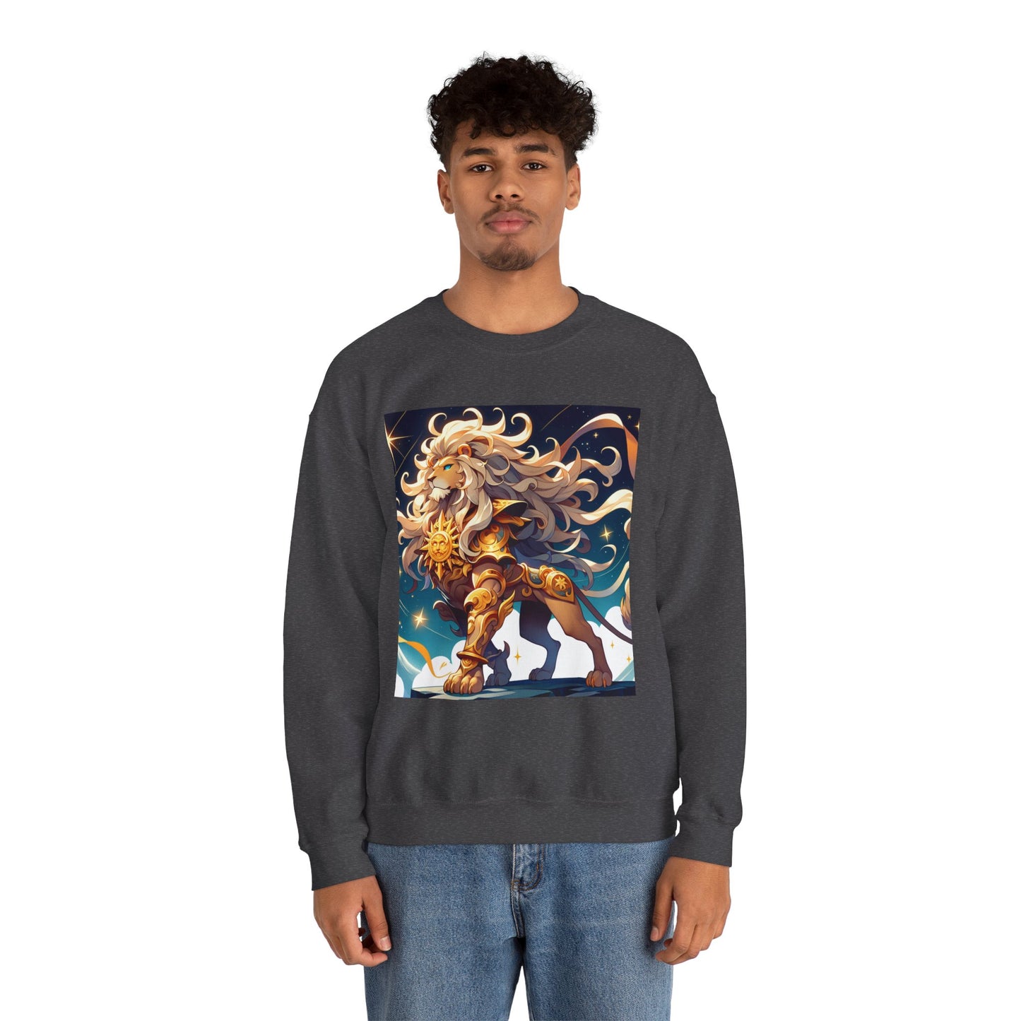 Unisex Heavy Blend™ Crewneck Sweatshirt,Cool Lion with White Hair, Leo Zodiac Design