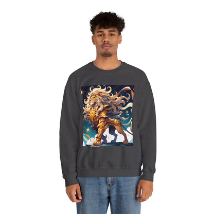 Unisex Heavy Blend™ Crewneck Sweatshirt,Cool Lion with White Hair, Leo Zodiac Design