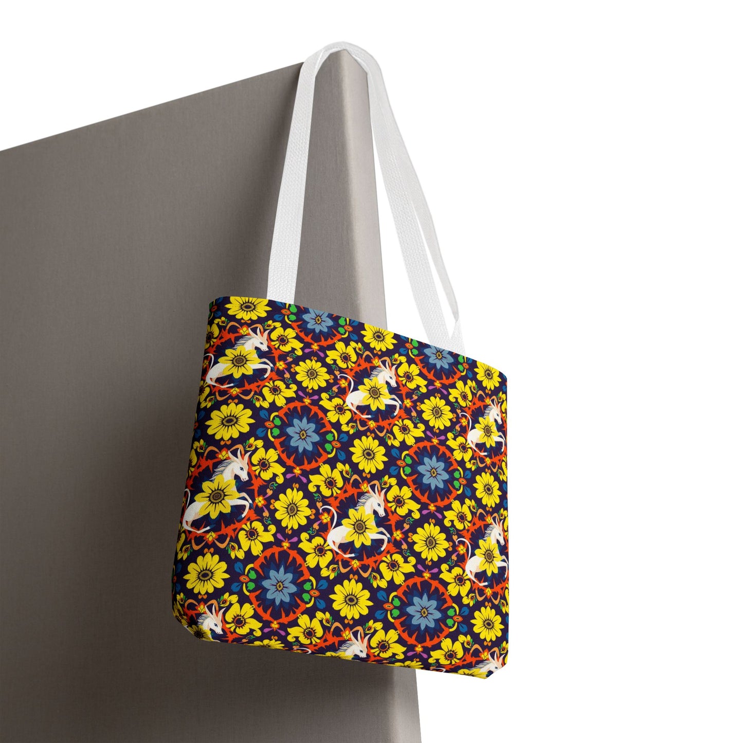 Tote Bag, (AOP), Aquarius, Zodiac v5, Flower Pattern