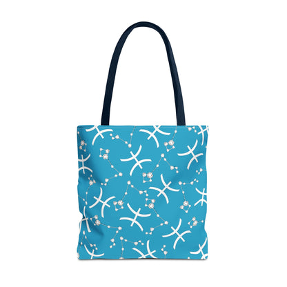 Tote Bag, Pisces Zodiac Sign, AOP, (Turquoise, White)