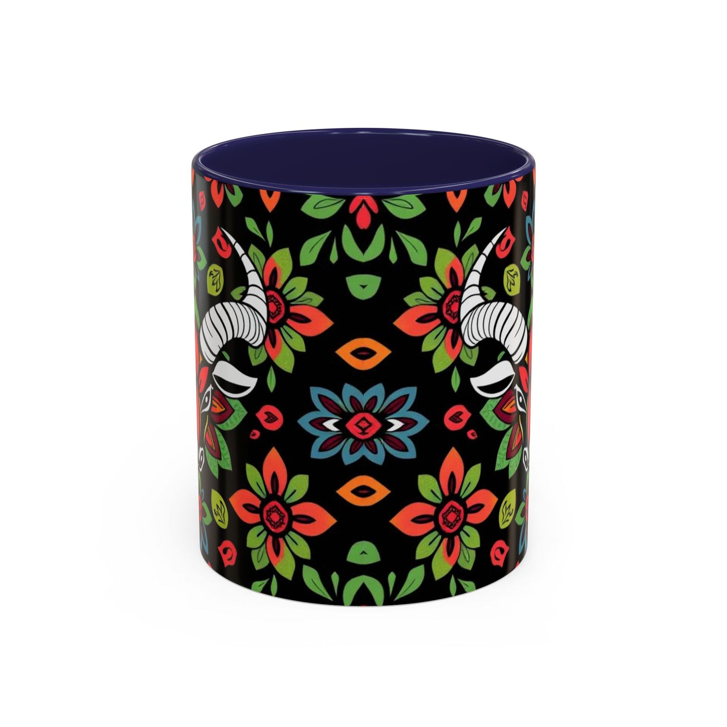 Accent Coffee Mug, Taurus, Zodiac v2. Flower Pattern, (11, 15oz)
