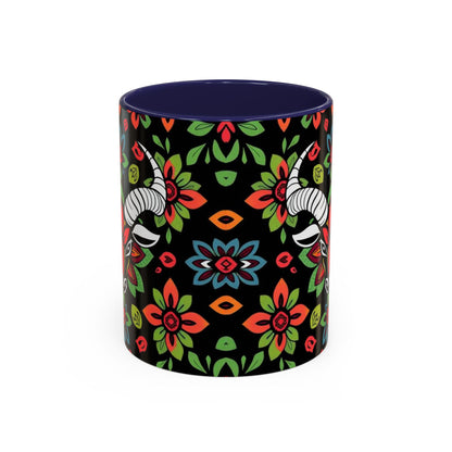 Accent Coffee Mug, Taurus, Zodiac v2. Flower Pattern, (11, 15oz)