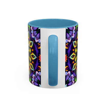 Accent Coffee Mug, Sagittarius, Zodiac v1. Flower Pattern, (11, 15oz)