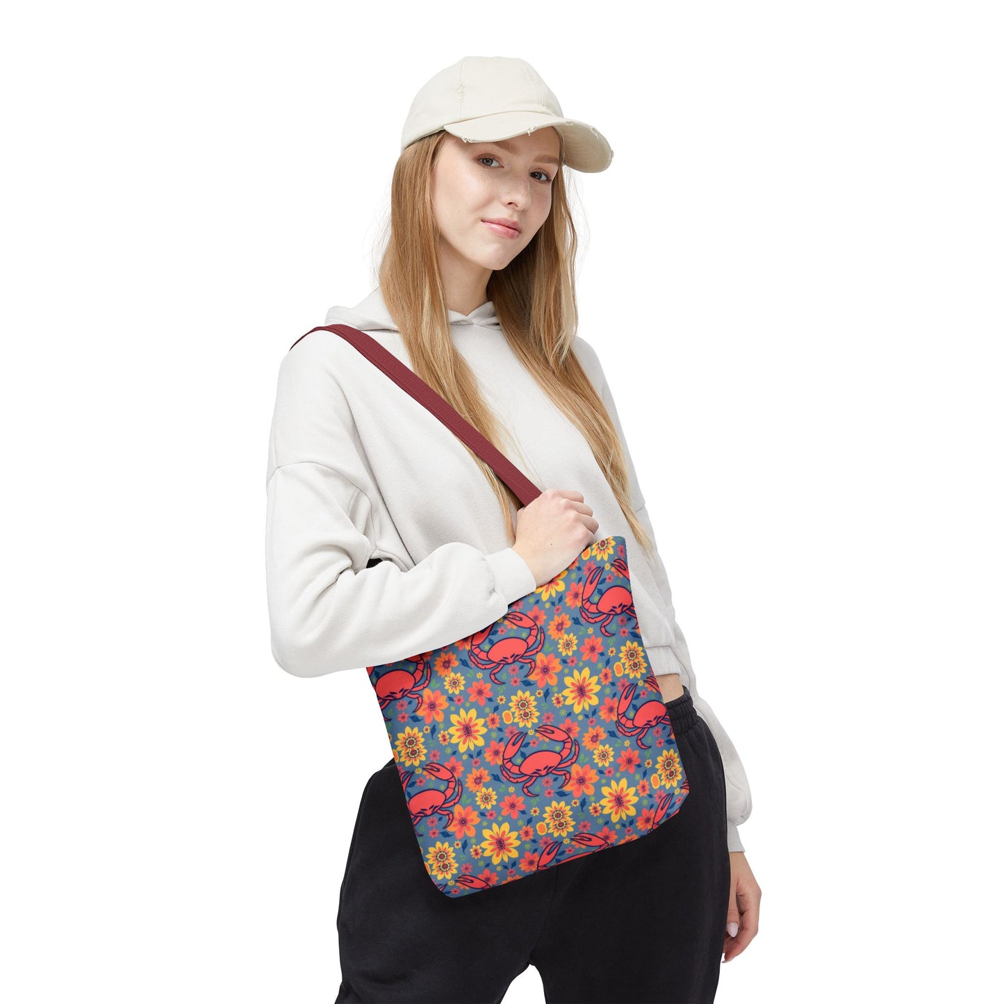 Tote Bag, (AOP), Cancer, Zodiac v3, Flower Pattern