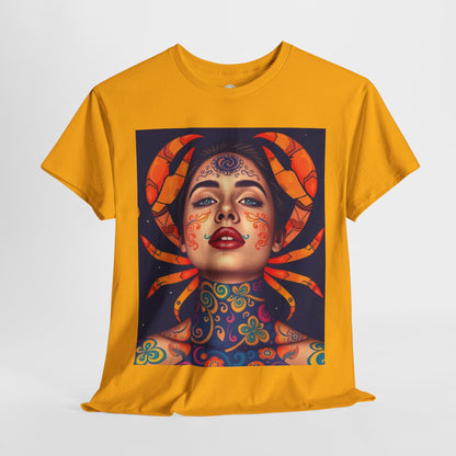 Unisex Heavy Cotton T-Shirt, Cancer, Zodiac v2, Sexy Art
