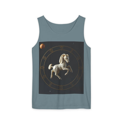 Unisex Garment-Dyed, Tank Top, Capricorn Design, Space Animal, 100% US cotton