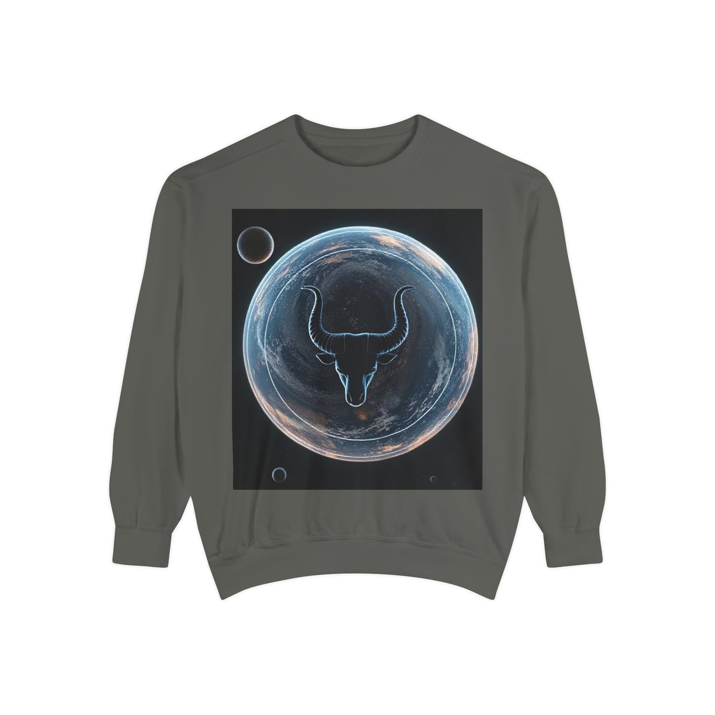 Garment-Dyed Sweatshirt, Unisex, Space Animal Design, Taurus