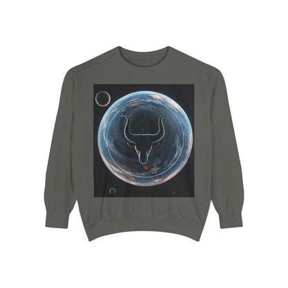 Garment-Dyed Sweatshirt, Unisex, Space Animal Design, Taurus