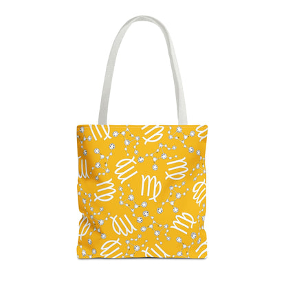 Tote Bag, Virgo Zodiac Sign, AOP, (Yellow White)
